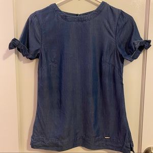 Ted Baker Chambray Short Sleeve Top with Bow Detail size 0